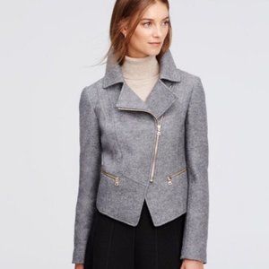 Ann Taylor Grey Boiled Wool Moto Jacket